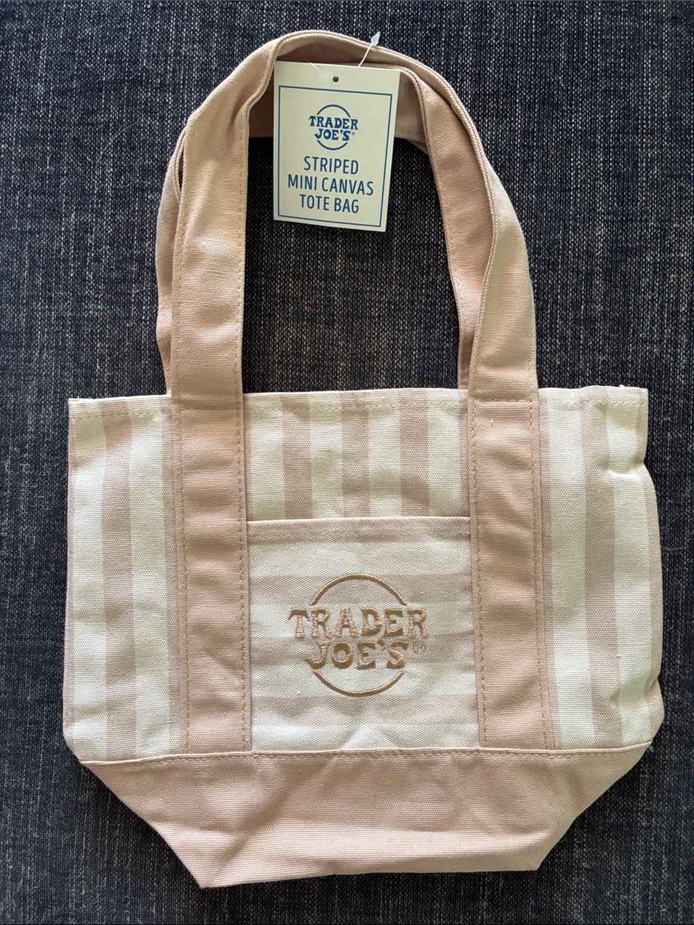 NWT Trader Joe’s striped mini tote light brown